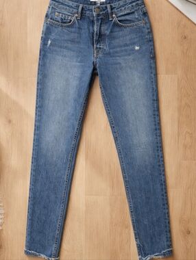 Grlfrnd Womens Design Distressed Denim Blue Jeans Size 24